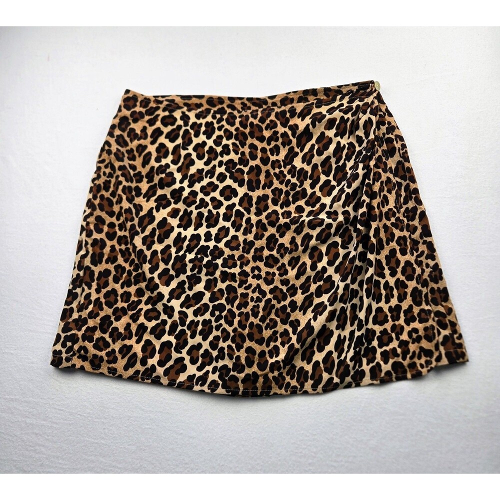 Newport News Womens 14 Leopard Print Wrap Skort Y2K Mini Animal Print Shorts